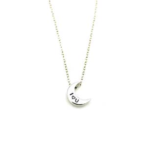I LOVE YOU to the Moon and Back Luxe Solid Sterling Silver Hand Stamped Moon Direct Necklace