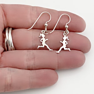 RUNNER • Sterling Silver • Dangle Earrings • Running Girl Woman • Jogger • Run • 5k 3.1 10k 6.2 13.1 26.2 miles half marathon race training