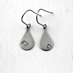 DOG CAT EARRINGS • Dog Cat mom • Pet animal lover • hand stamped • stainless steel dangle teardrop earrings