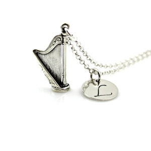 HARP INITIAL NECKLACE 3-D in Sterling Silver *