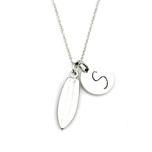SURFBOARD with Line Design and Initial Necklace in Sterling Silver - surfer necklace gift *