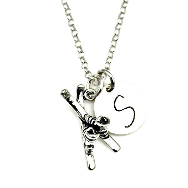SNOW SKIS Initial Necklace - SKIER *