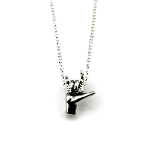 ASL Sign Language I Love You 3-D Pendant Necklace in Sterling Silver