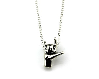 ASL Sign Language I Love You 3-D Pendant Necklace in Sterling Silver