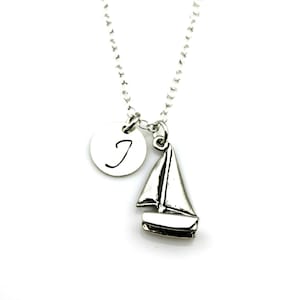CATAMARAN INITIAL NECKLACE in Sterling Silver - Sailing - Sailor necklace *