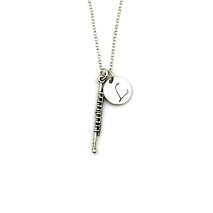 FLUTE INITIAL NECKLACE in Sterling Silver - flautist - flutist *
