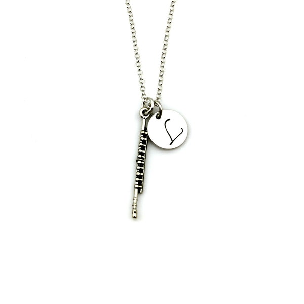 FLUTE INITIAL NECKLACE in Sterling Silver - flautist - flutist *