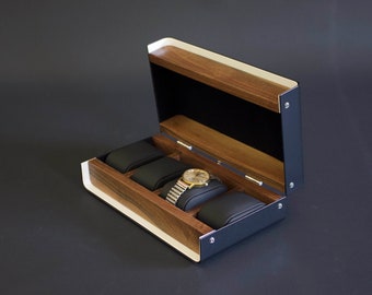 Watch Box Hand Made, Modern Custom Made Watch Case, 4 Watch Box Display, Walnut Watch Box, Wooden Watch Box For Men, Box For 4 Watches