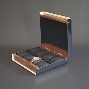 Scatola per orologi personalizzata 8, custodia per orologi moderna in legno, scatola porta orologi in noce, scatola per orologi da uomo fatta a mano, regalo unico personalizzato per uomo, scatola per orologi