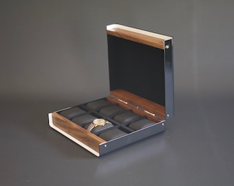 Custom Watch Box 8, Modern Wood Watch Case, Walnut Watch Storage Box, Hand Made Men's Watch Box, Personalised Unique Mens Gift, Watch Box