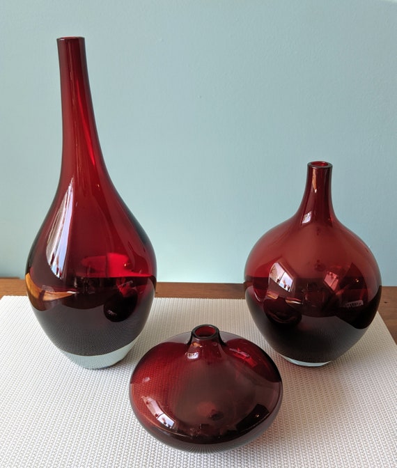Discontinued Ikea Salong Ruby Red Glass Vases Set Of 3 Etsy