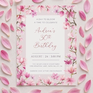 Pink Floral Birthday Invitation Canva Template | Editable Garden Party Invite | Girl Birthday Instant Download | Digital Invite PDF