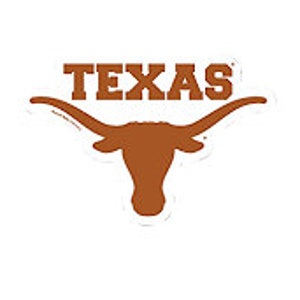 May include: The University of Texas at Austin Longhorns logo features a stylized brown Longhorn steer head with large horns and the word "TEXAS" in white lettering above the head.