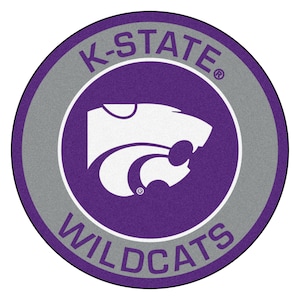 May include: Purple and gray round rug with the words "K-STATE WILDCATS" and a white silhouette of a wildcat head.