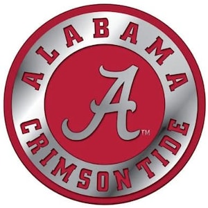 May include: A red and silver circular logo with the words "Alabama Crimson Tide" surrounding a stylized silver "A".