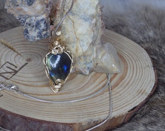 Labradorite Wire Wrapped Pendant w/chain natural stones crystals energy stones