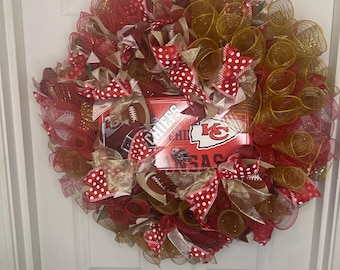 Kansas City Chiefs Wreath Football Wreath Welcome Wreath Front Door Wreath Sports Wreath