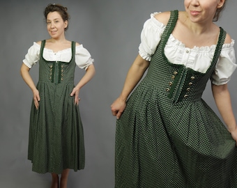 Burgundy Austrian Trachten Dirndl Traditional Folk Floral Patterned Ruffled Vintage Dress Size ML
