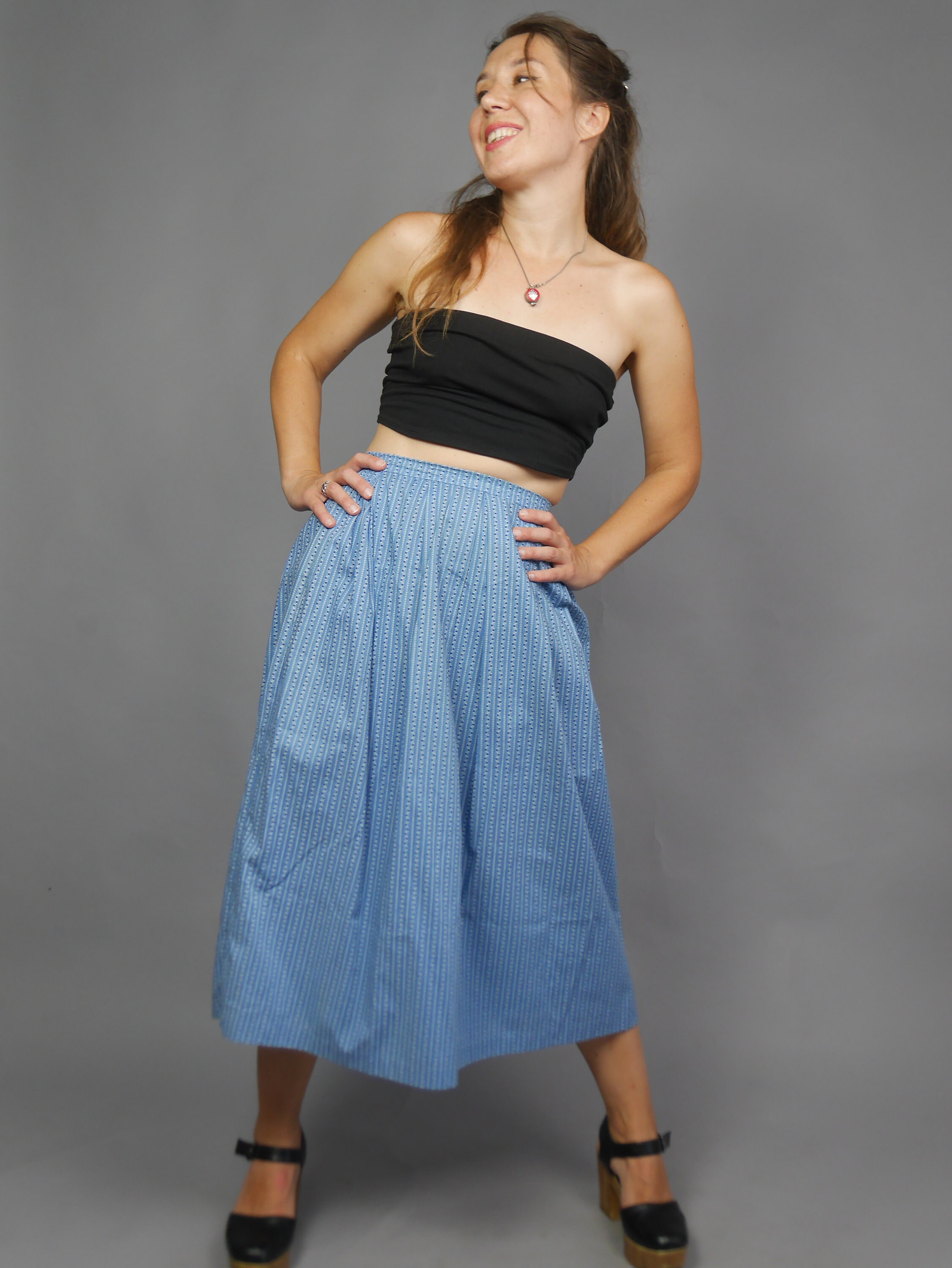 Blue Dirndl Skirt Full Pleated Cotton Skirt Bavarian Skirt Etsy UK