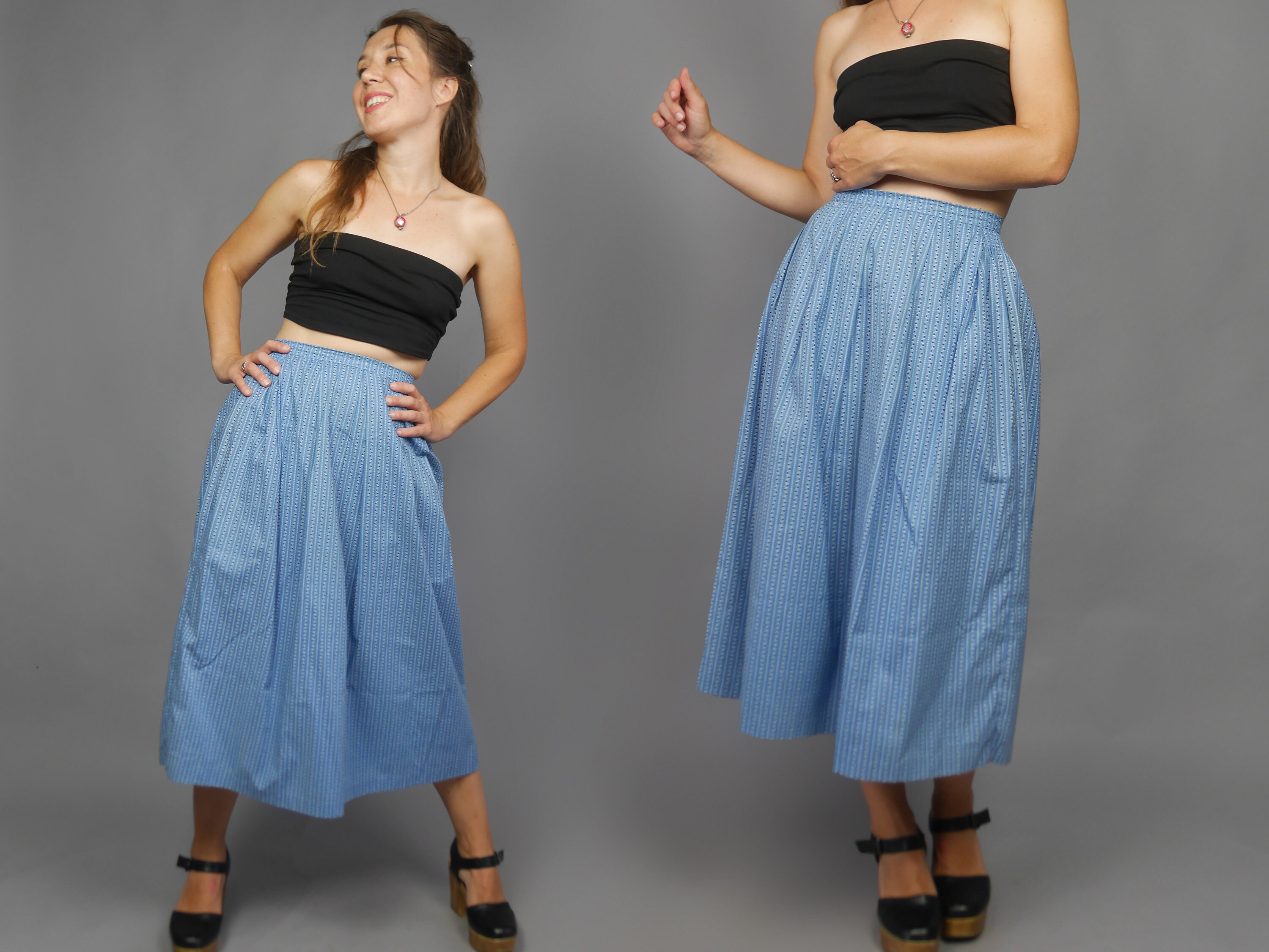 Blue Dirndl Skirt Full Pleated Cotton Skirt Bavarian Skirt Etsy UK