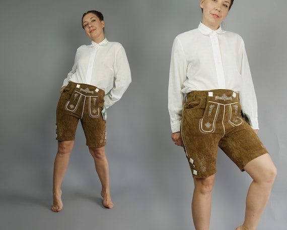 Vintage Women LEDERHOSEN suede leather trachten pa