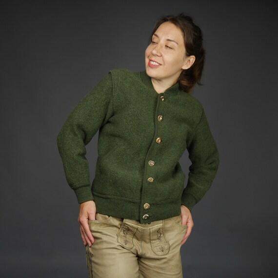 Vintage green wool bomber Trachten cardigan Tyrol