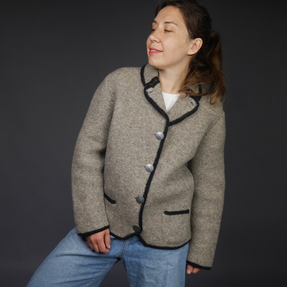 Vintage grey wool jacket Trachten cardigan Tyrol s