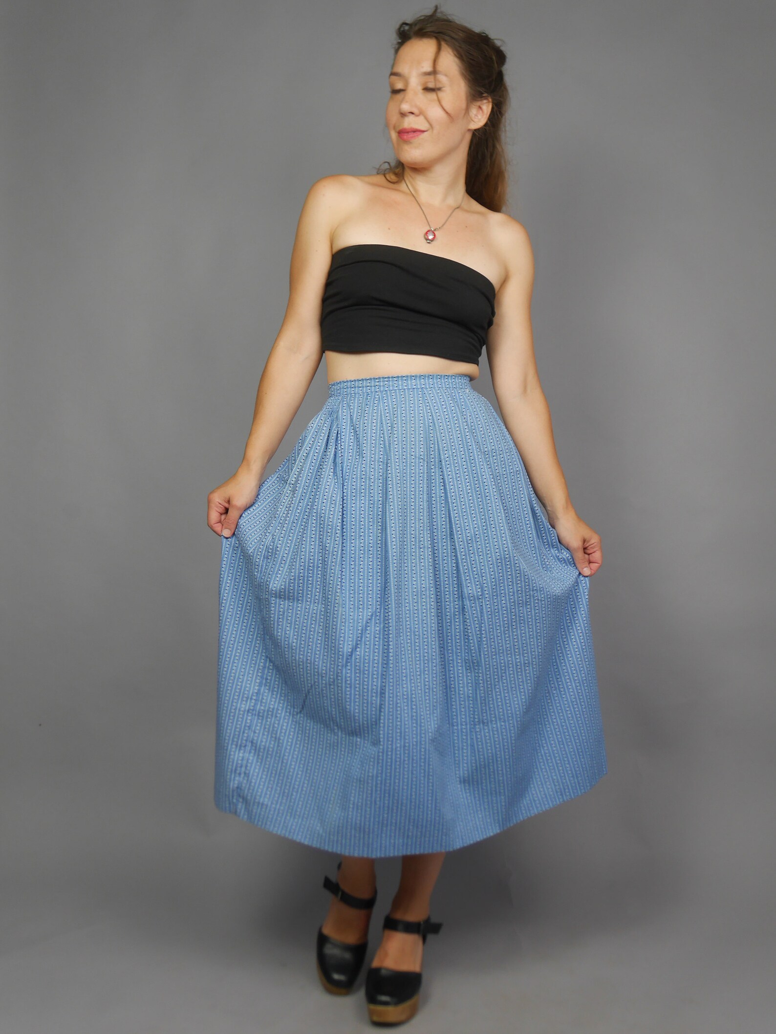 Blue Dirndl Skirt Full Pleated Cotton Skirt Bavarian Skirt Etsy UK