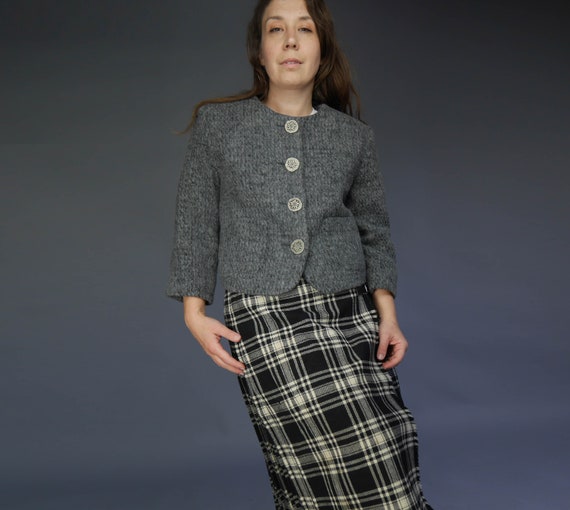 Grey crop Vintage Blazer Tyrolian woolen jacket Ru