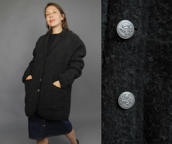 Vintage gray wool coat Grey Trachten cardigan Loos