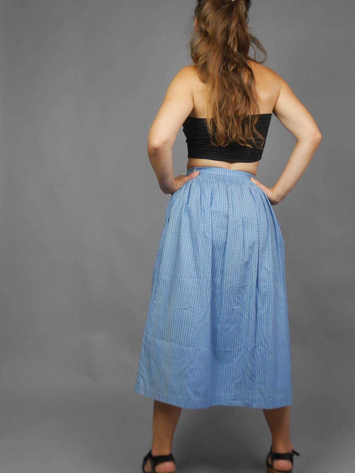 Blue Dirndl Skirt Full Pleated Cotton Skirt Bavarian Skirt Etsy UK