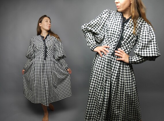 Black & white check print dress Vintage DIRNDL Ext