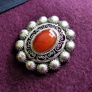 Antique Silver Carnelian Brooch / Pin