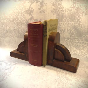 Antique Solid Wood Art Deco Bookends circa 1920s-30s