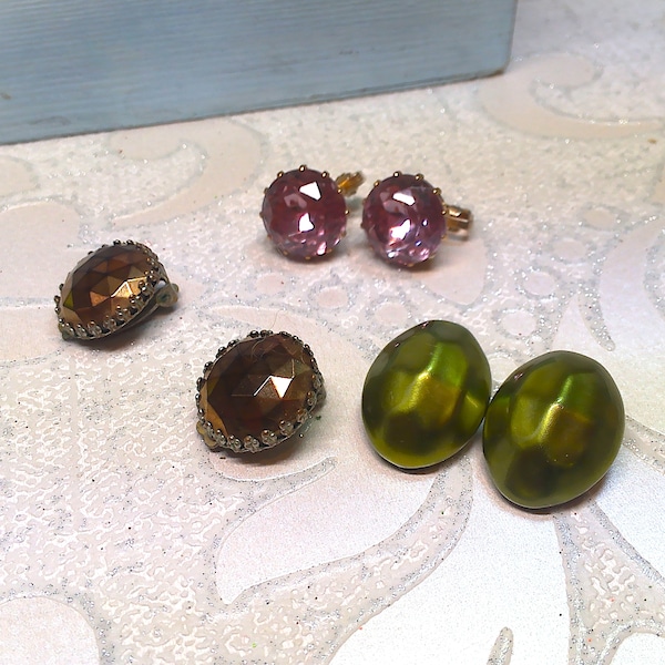 3 Pairs Vintage Clip on Earrings circa 1960s