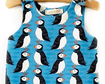 puffin baby coverall, puffin baby clothes, puffin baby romper, newborn blue baby romper, baby girl romper, puffin baby outift