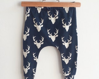 Navy stag baby leggings, stag harem leggings, baby shower gift, toddler leggings, baby boy leggings, baby girl leggings, organic baby