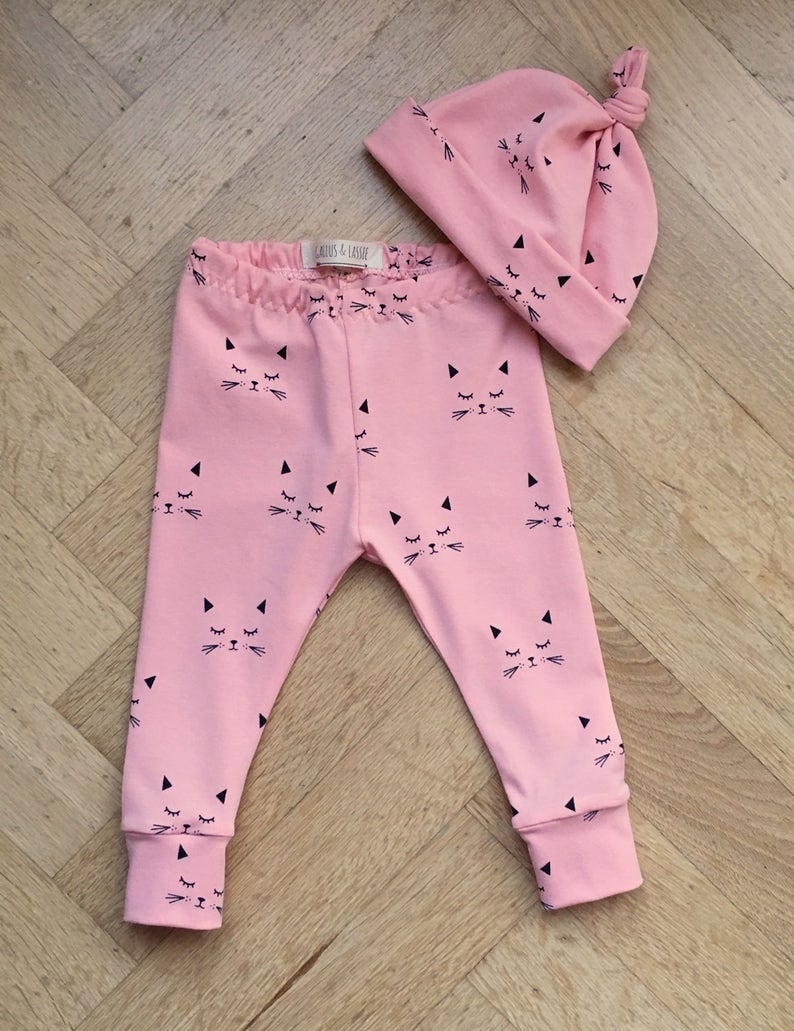 Cat Face Baby Leggings Organic Baby Leggings Baby Girl Etsy