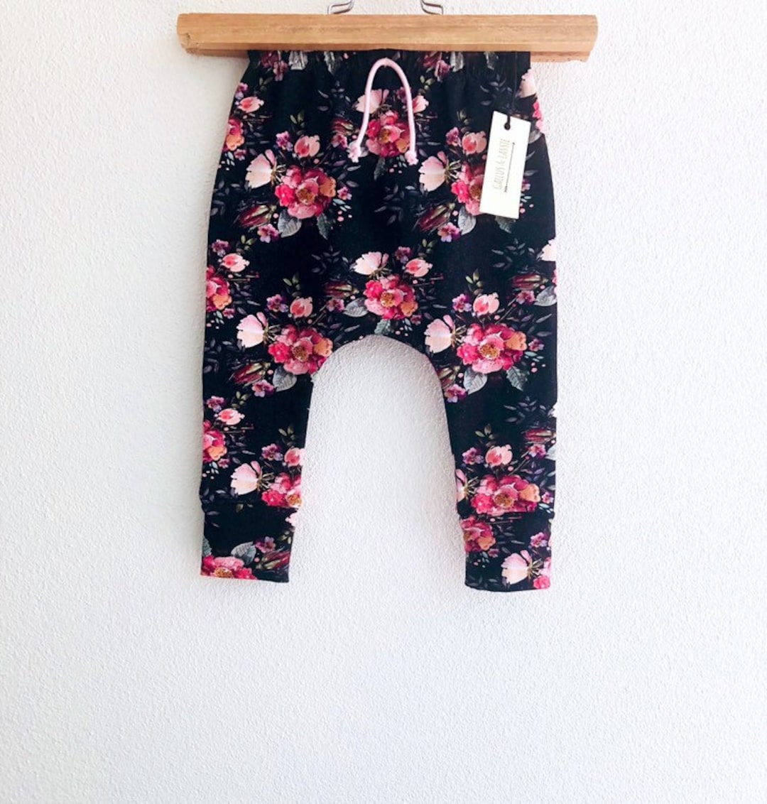 Black Floral Baby Leggings, Organic Floral Baby Clothes, Toddler Floral