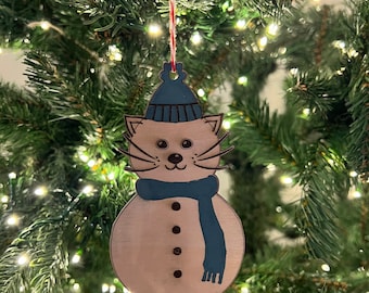 Cat snowman tree ornament, cat as snowman, snowman cat, cat ornament, holiday tree decor, holiday cat decor, whimsical fun can decor