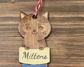 Personalized Cat ornament, Cat in stocking ornament, cute cate ornament, christmas tree ornament, custom name ornament, whimsical cat decor