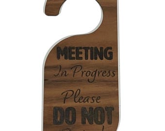Percha para pomo de puerta, Reunión en curso, No molestar, Letrero para puerta, Percha de puerta de madera, Letrero para pomo de puerta de reunión