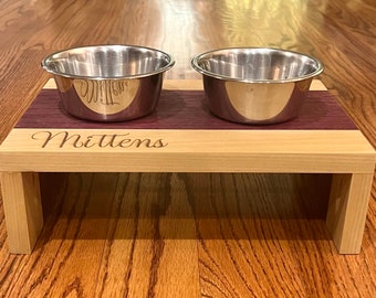 Elevated Cat Food Pedestal Stand Tray Station Wood Feeding Tray Riser Personalized, Decorative Elegant, Home Decor Pets