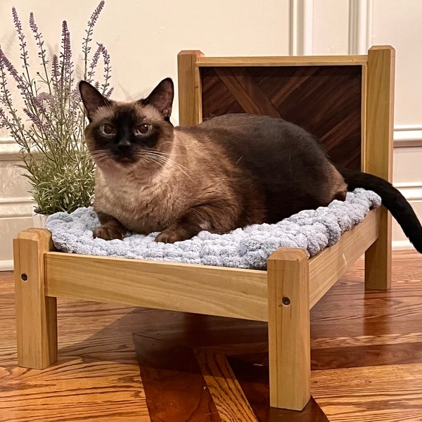 Luxury, Cat Bed, Modern design, Handmade, solid wood, made from Poplar & Walnut, stylish comfort every cat will love, premium pet furniture