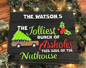 National Lampoons Christmas Vacation Movie Decor Sign Quote, Funny Clark Griswold Door Hanger, Christmas Door Sign, Jolliest Bunch