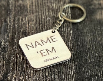 Name Em Keychain Bravo Real Housewives of Beverly Hills Sutton Gift Accessory Wood Engraved RHOBH Bravo TV