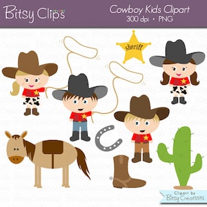 Cowboy Kids Digital Art Set Clipart Commercial Use Clip Art INSTANT Download Cowboy Clipart Western Clipart Cowgirl Clipart