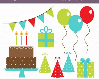 Birthday Party Digital Art Set Clipart Commercial Use Clip Art INSTANT DOWNLOAD Birthday Clipart Party Clipart