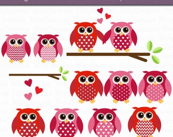 Valentine Owls Clipart Digital Art Set INSTANT DOWNLOAD Valentine Clipart Owl Clip Art