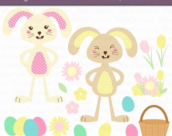 Easter Bunny Clipart Digital Art Set INSTANT DOWNLOAD Easter Clipart Bunny Clipart Spring Clipart Egg Hunt Clipart